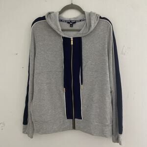 NWT Anne Klein Active Jacket M Full Zip Hoodie Athleisure Grey Blue French Terry